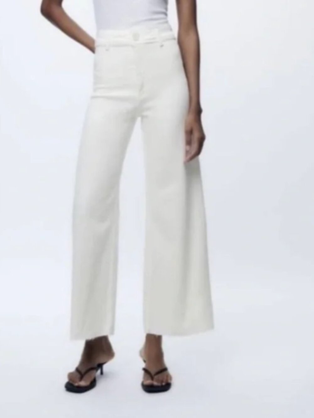 Zara Marine Straight White Wide-Leg jeans Pants 6